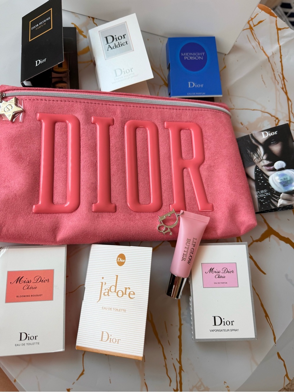 Dior Gift Set Pink Embossed Logo Pouch with Sample Beauty Bundle Dior